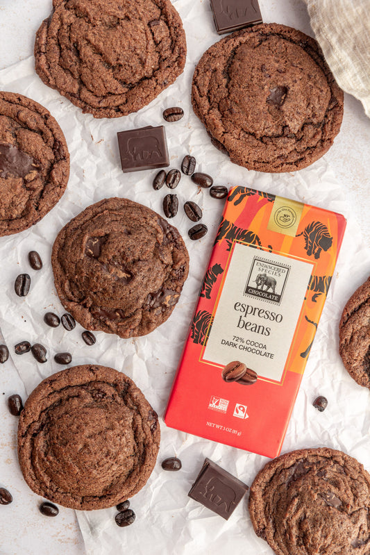 Vegan Espresso Martini Cookies with ESC Espresso Beans dark chocolate bar